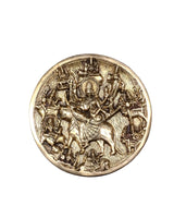 Brass wall hanging medallion of Maa Durga with multiple arms and surrounding figures