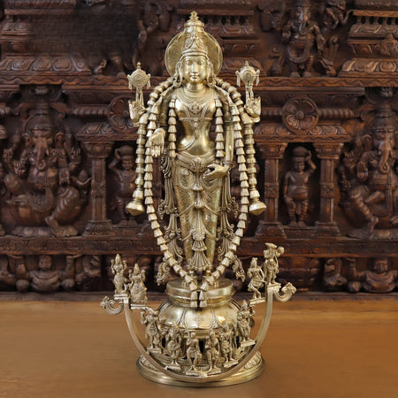 Brass Large Size Vishnu in his 10 Avatar Idol (Height: 30 Inches)