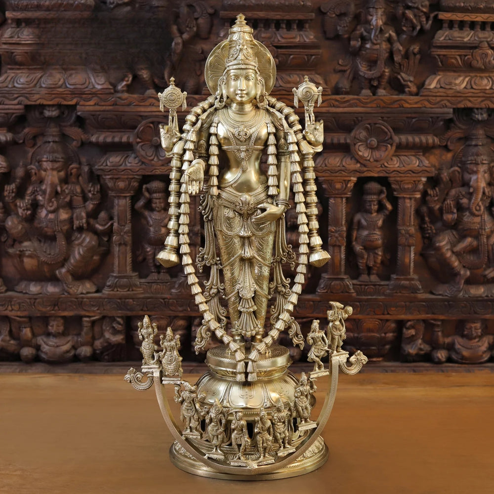 Brass Large Size Vishnu in his 10 Avatar Idol (Height: 30 Inches)