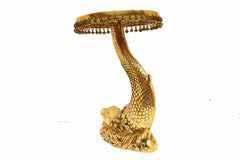 Brass fish stand (20 in) side view, textured serpent body and ornate claw base