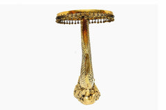 Brass fish stand (20 in) front view, tall serpent stand with beaded top rim