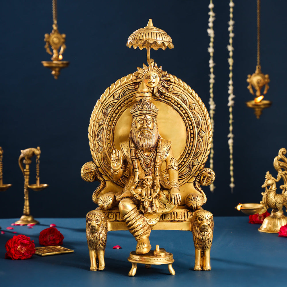 Brass Maharaja Agrasen Idol On throne (Height 18.5 Inch)
