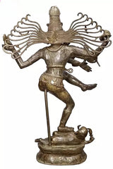 Brass Shiva Nataraja statue, back view with flared multi-armed fan motif