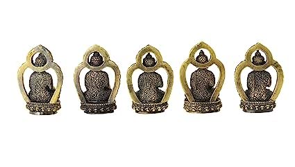 Buddha Mudras(5 Hand Positions of The Buddha) Brass Set Handicraft Small Art (Height: 4.32 CM) (Pack of 5)