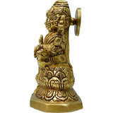 Brass Gayatri Mata statue, side view; crowned figure with raised hand and detailed base
