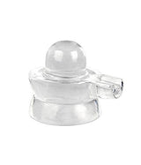 Transparent crystal Shiva lingam with side handle detail, dome top