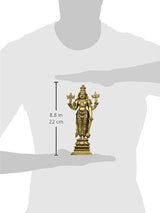 Brass Vishnu statue height 8.8 in (22 cm), shown beside person for scale