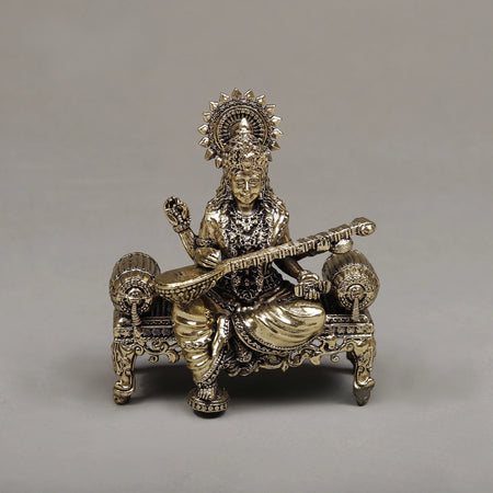 Brass Goddess Maa Saraswati seated Sculpture (Height :4 Inches)