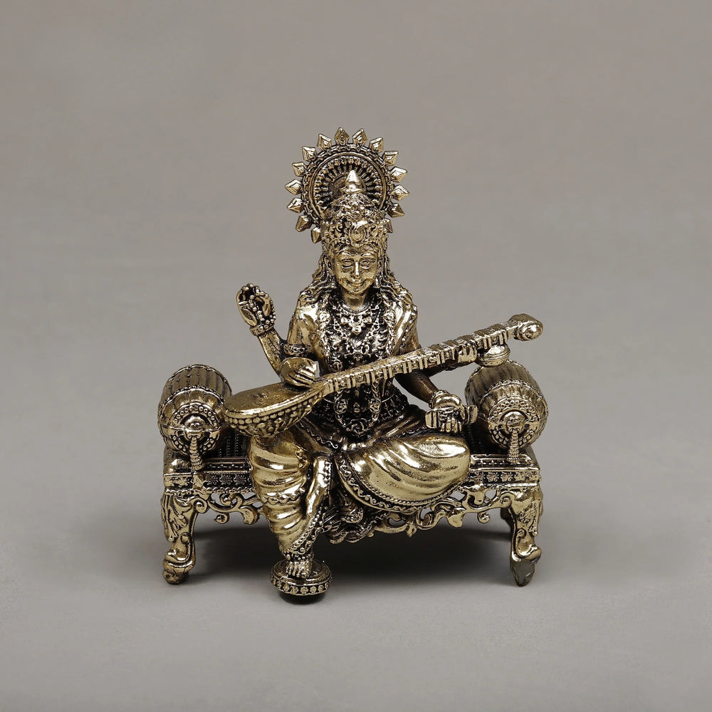 Brass Goddess Maa Saraswati seated Sculpture (Height :4 Inches)