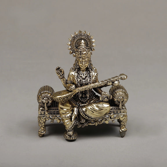 AONA Brass Goddess Maa Saraswati seated Sculpture