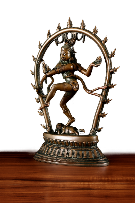 Decorative Brass Nataraja Shiva Statue with Oval Frame – Vintage Finish (Height:12.5 Inches)