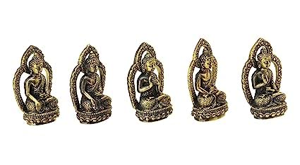 Buddha Mudras(5 Hand Positions of The Buddha) Brass Set Handicraft Small Art (Height: 4.32 CM) (Pack of 5)