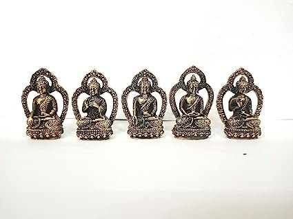 Buddha Mudras(5 Hand Positions of The Buddha) Brass Set Handicraft Small Art (Height: 4.32 CM) (Pack of 5)