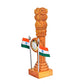 Wooden Ashoka Stambh Pillar with 2 Flags & Clock for Office and Study Table II Brown Color Pack of 1 for Gift (Height: 9 Inches)