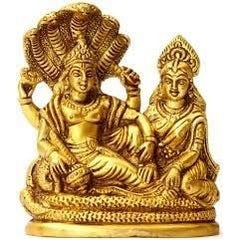 Brass Vishnu and Lakshmi statue, seated together on ornate base, 4 inch