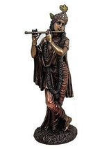 Murli Krishna bronze statue holding flute, detailed robe, 24 inches