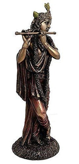 Murli Krishna bonded bronze statue in profile, flute held by raised hands, ornate hair