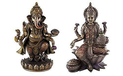 Resin  Maa Lakshmi and Lord Ganesha Decorative Idol Figurine - (Bonded Bronze, Height 13")