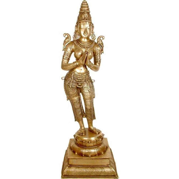 Brass Namaste Lady Statue (Height: 51 Inches)