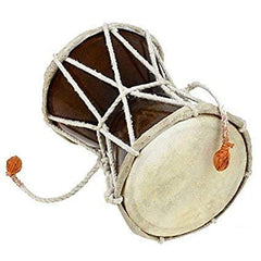 Damaru folk drum with white lacing and paired heads, 4.75 in