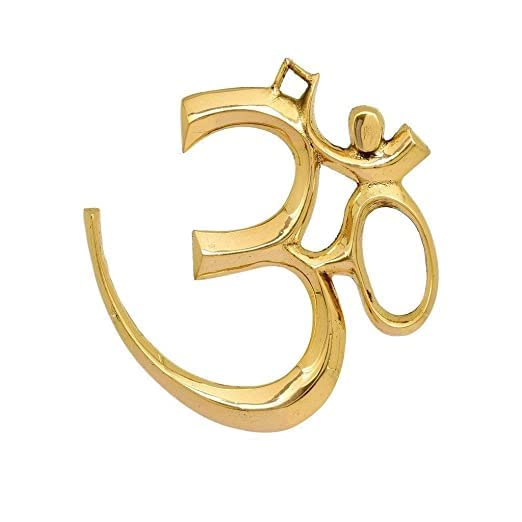 Brass OM wall hanging sculpture with detailed symbol cutout and loop top