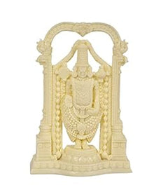 Ivory Tirupati Balaji idol side view, framed figure with layered ornaments