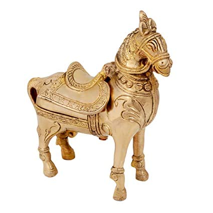 Brass Decorative Horse Show Piece Idol (Height: 6 Inches) Mandir Setting