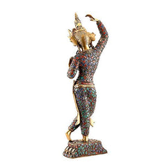 Maa Tara Devi brass idol statue, full-body view, raised arm and detailed patterned robes