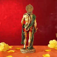 Lord Hanuman polyresin statue, rear-side view, standing posture, draped cloth detail