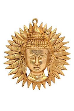 Lord Buddha Sun Mask Wall Hanging - (Brass Height 7")