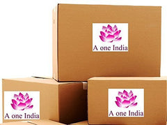 A one India shipping boxes with pink lotus logo labels
