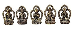 Buddha Mudras(5 Hand Positions of The Buddha) Brass Set Handicraft Small Art (Height: 4.32 CM) (Pack of 5)