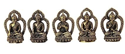 Buddha Mudras(5 Hand Positions of The Buddha) Brass Set Handicraft Small Art (Height: 4.32 CM) (Pack of 5)