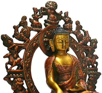 Brass Buddha Tibetan style (Bhumisparsha Mudra) (Height: 11 inches)