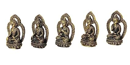 Buddha Mudras(5 Hand Positions of The Buddha) Brass Set Handicraft Small Art (Height: 4.32 CM) (Pack of 5)