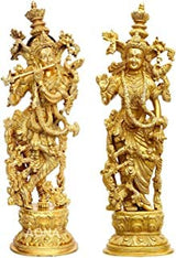 Radha-Krishna-Figurine, goldfarben: zwei Nahansichten der Figuren mit erhobenen Armen