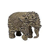 Grau Polyresin-Elefanten-Idol mit Ornamenteinlagen, viele kleine Figuren auf dem Körper
