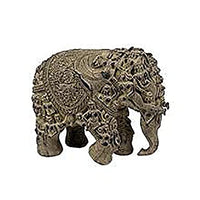 Grau Polyresin-Elefanten-Idol mit Ornamenteinlagen, viele kleine Figuren auf dem Körper