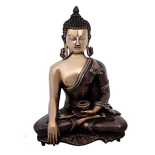 Brass Lord Buddha Idol with Mirror Finish (Height: 16 inches)
