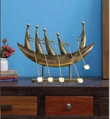 Bronze iron rowing boat decorative showpiece with carved rowers and stand