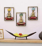 Set of 3 iron musician wall frames with gold, green, and blue performers on red bases