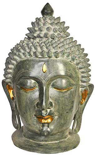 Brass Buddha Head Showpiece (Height: 29 inches)