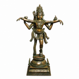 Dancing Shiva Nataraja brass statue, gold and green finish, full front view, 20 in