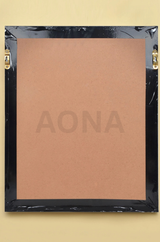 Back view: backing board inside dark frame for Ashoka emblem wall decor