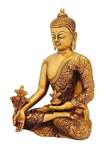 Decorative Lord Buddha Idol Medicine Pose - (Brass, Height 8")