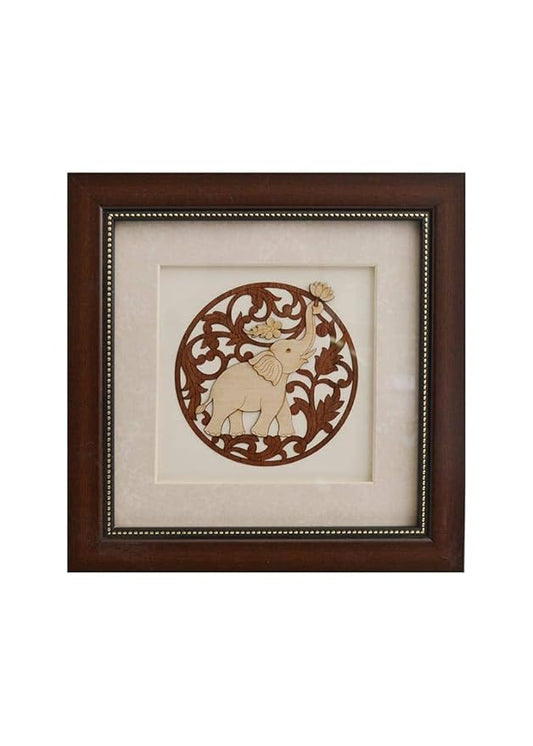 Wooden Art Work Elephant Frame Wall Decor 8 Inch X 8 Inch