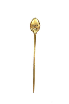 Brass spear tip and long shaft detail with engraved motif