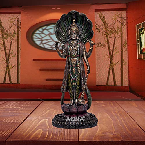 Large Vishnu Standing On Lotus Base Bonded Bronze Finish Height 12.5 Inches