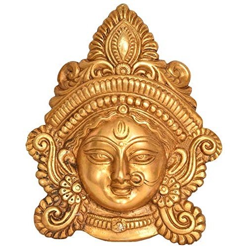 Maa Durga Wall Hanging Mask Statue - (Brass, Height 7.4")