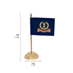 Desk flag dimensions: 11.5 in height, 6 in width; navy emblem on gold base